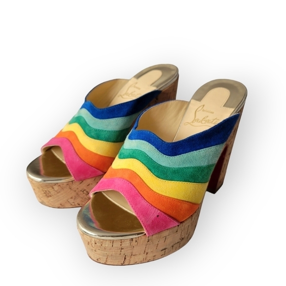 Christian Louboutin O Sister Rainbow Suede Platform Heel Slide Pumps 35 US 5 - Picture 9 of 17